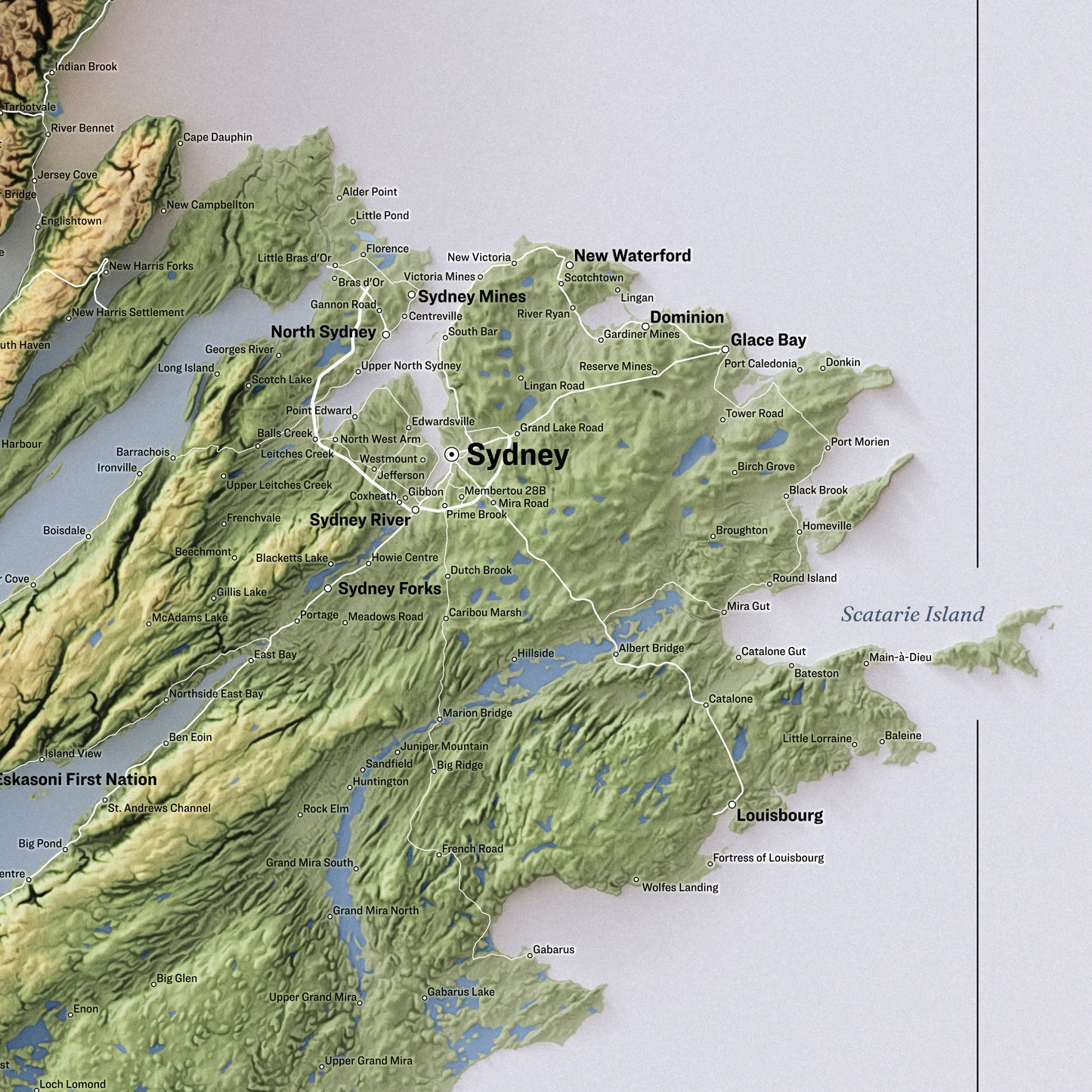Cape Breton - Shaded Relief Map (24x36")