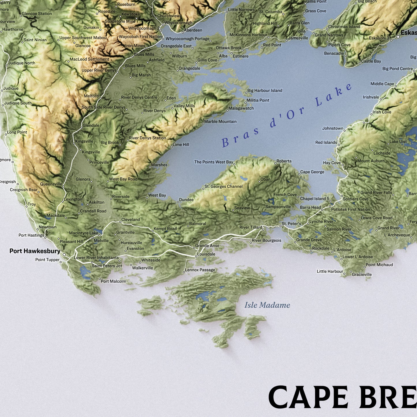 Cape Breton - Shaded Relief Map (24x36")