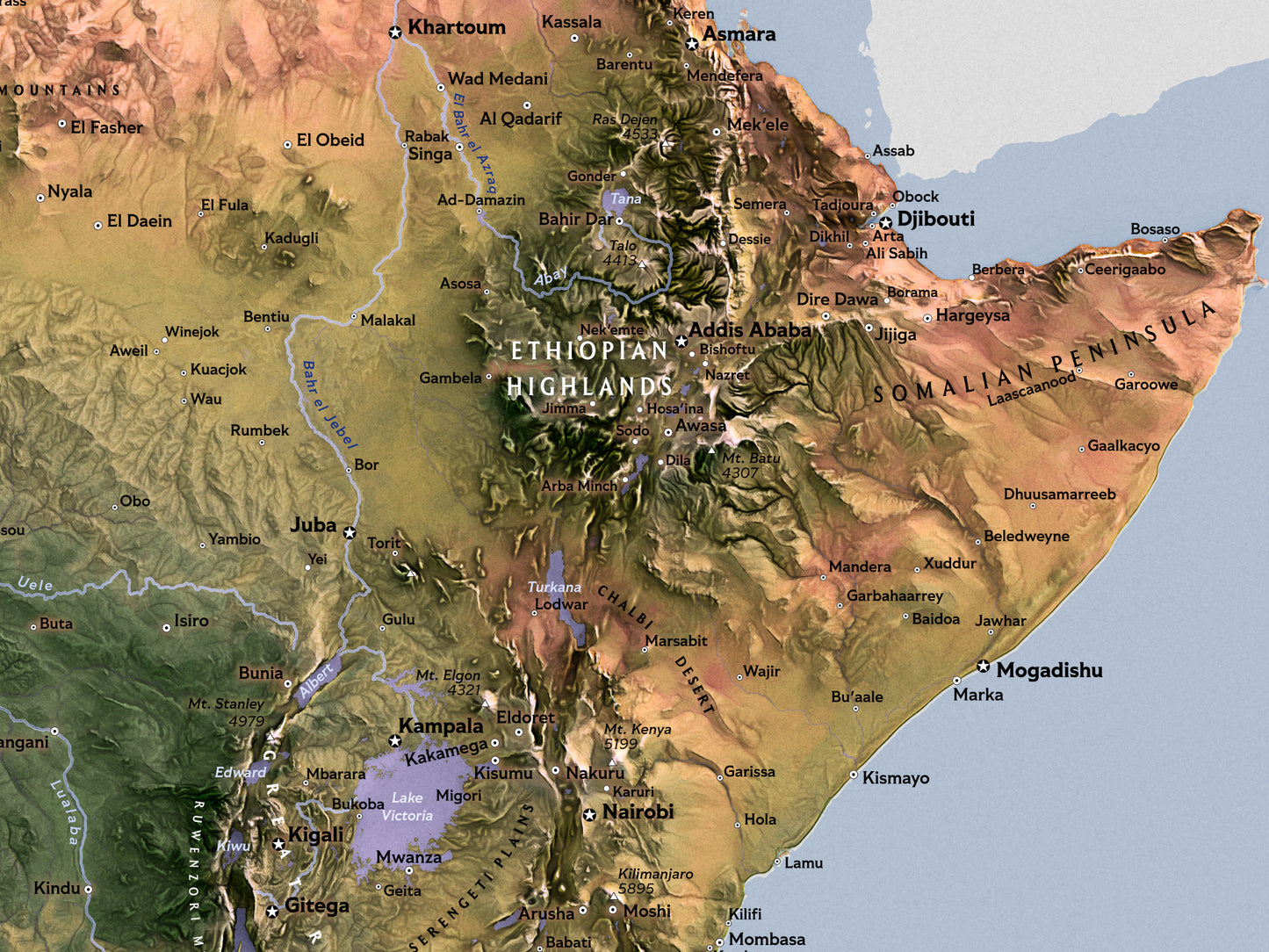 Shaded Relief Map of Africa (24x36 inches)