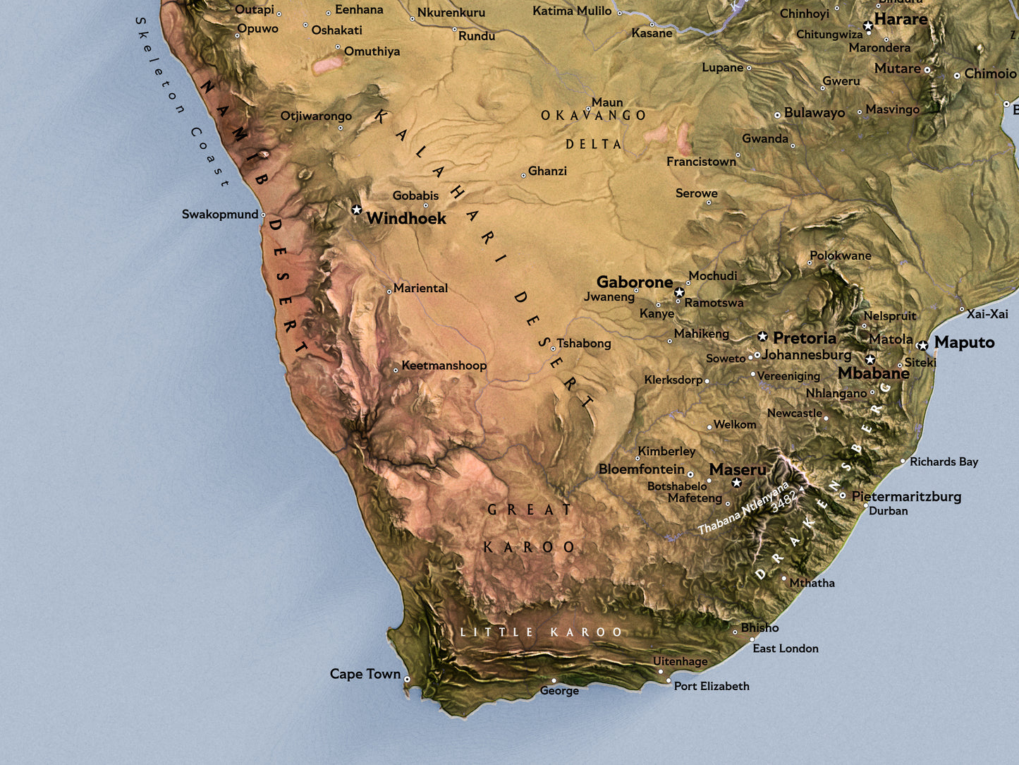 Shaded Relief Map of Africa (24x36 inches)