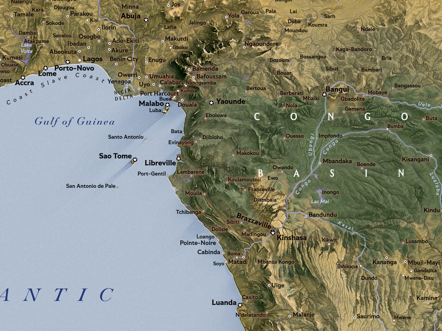 Shaded Relief Map of Africa (24x36 inches)