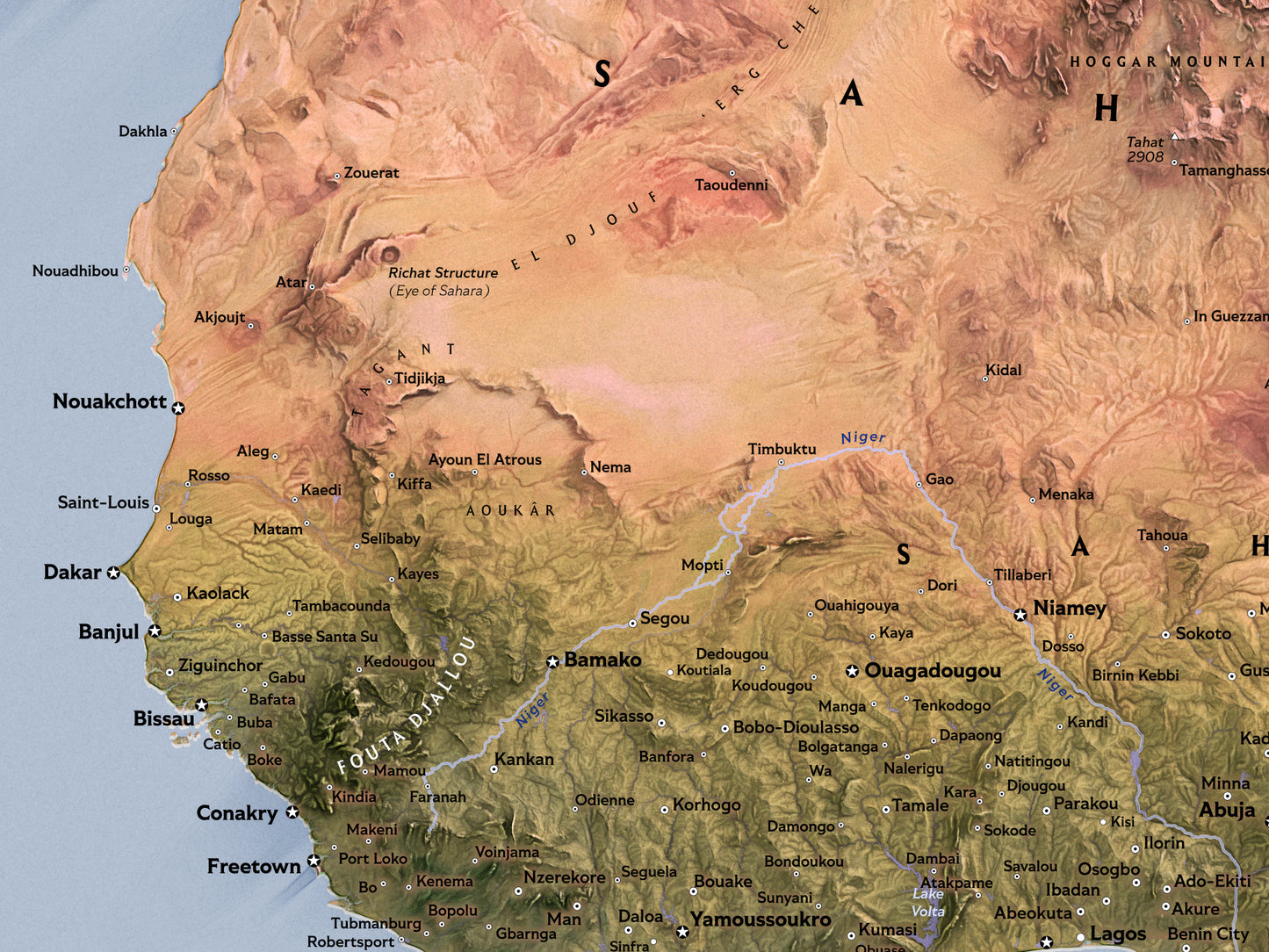 Shaded Relief Map of Africa (24x36 inches)