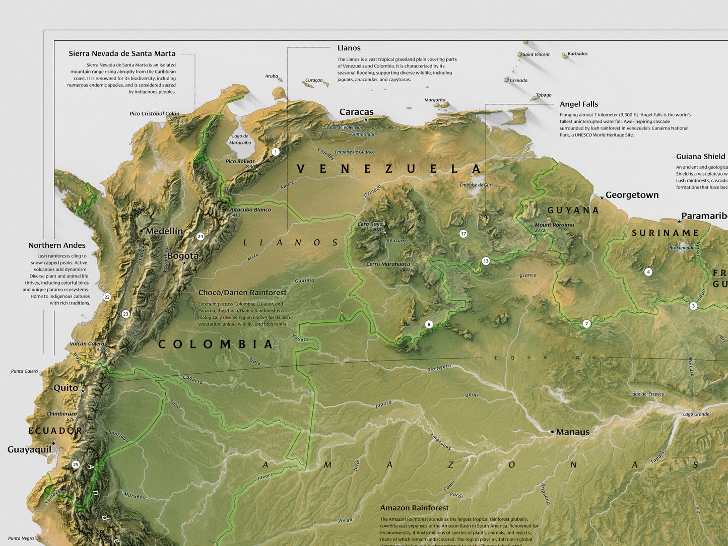South America physical features map (24x36")