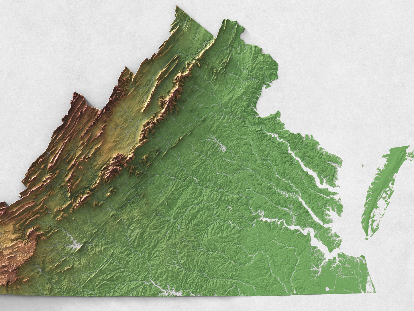 Virginia - Shaded Relief Map (24x18")