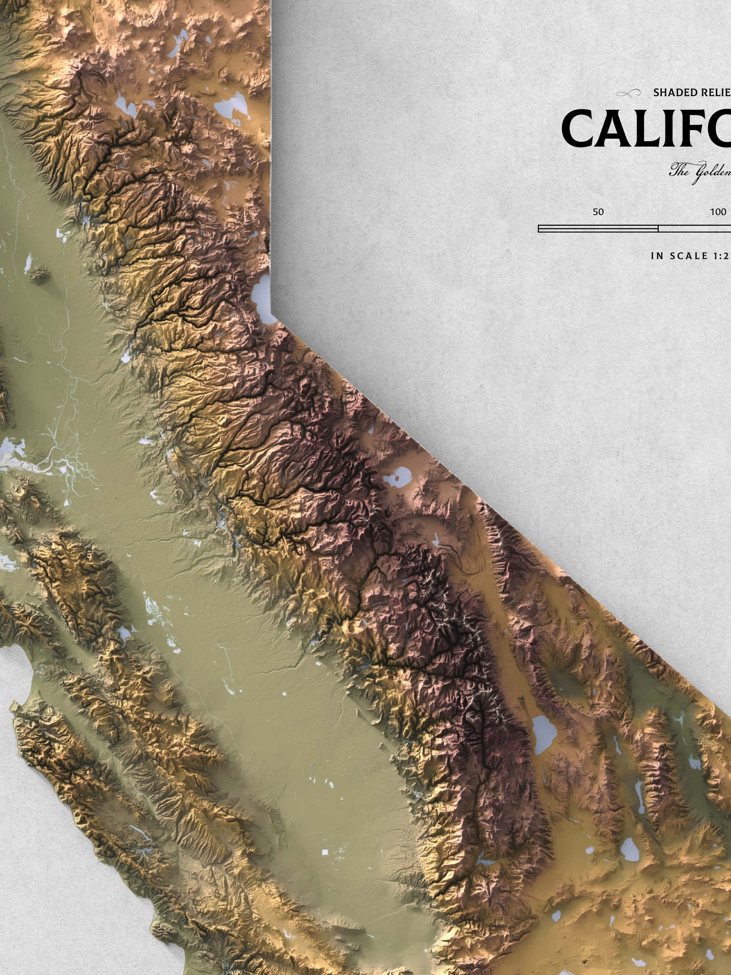 California - Shaded Relief Map (18x24")