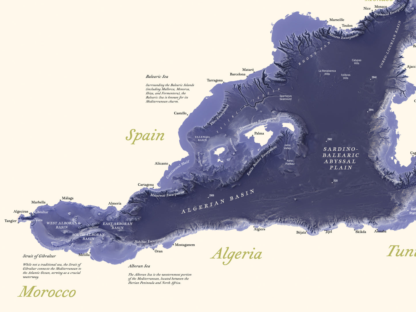 Mediterranean Seafloor physical features (100x70 cm)