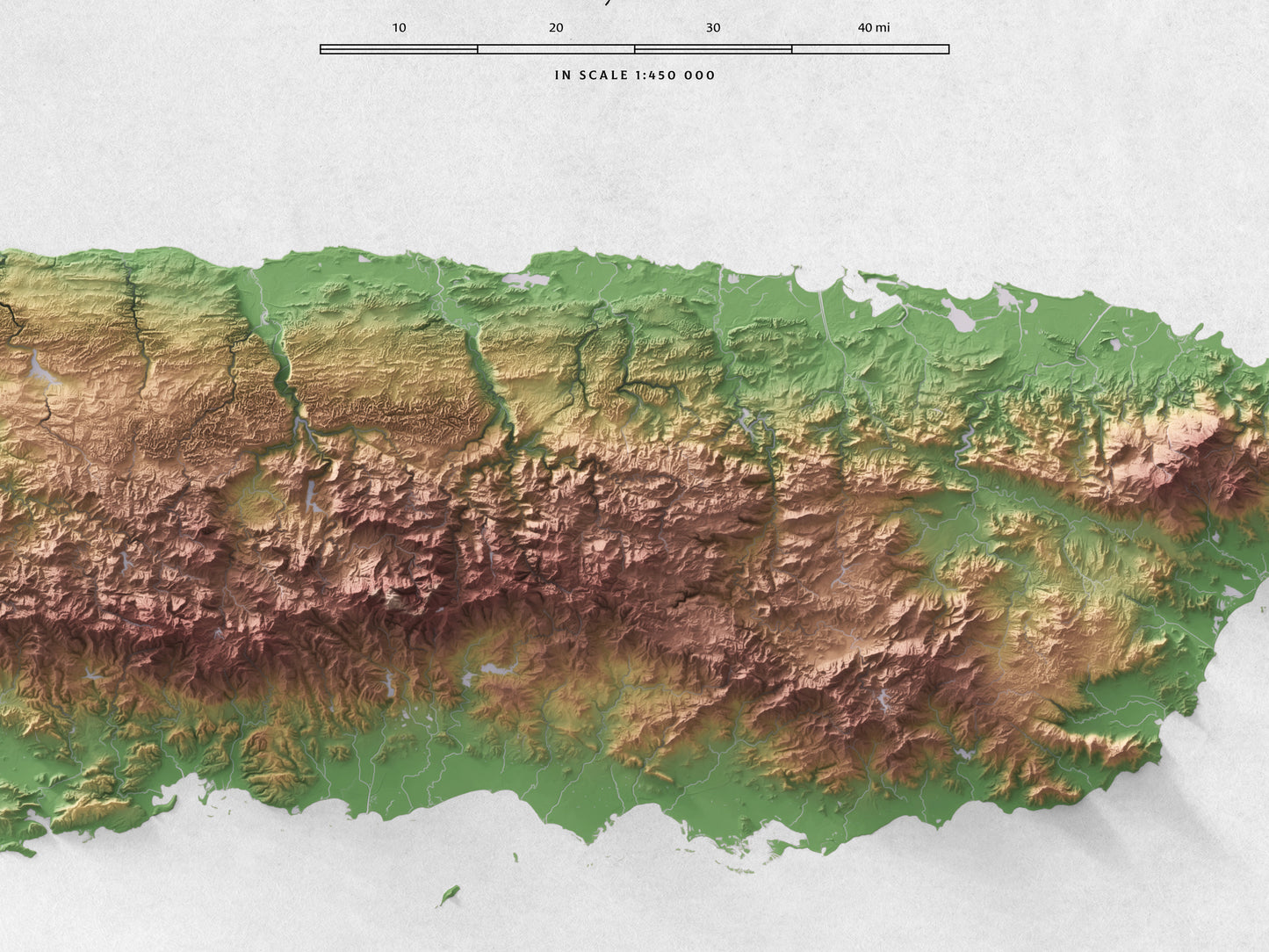 Puerto Rico - Shaded Relief Map (24x18")