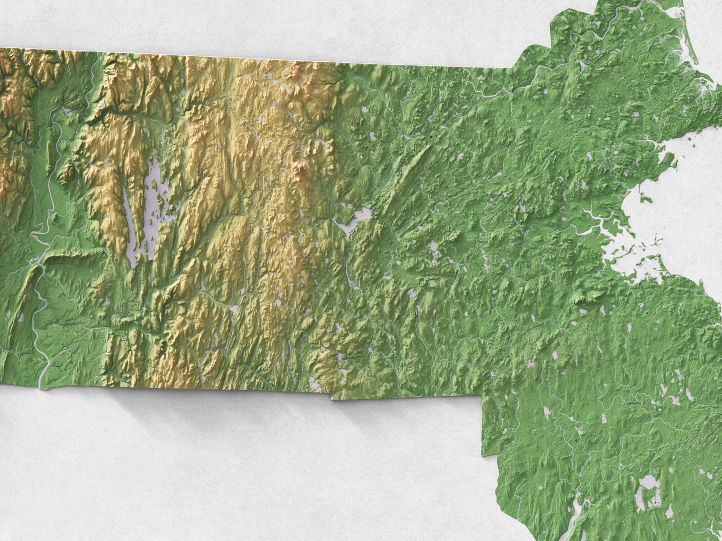 Shaded relief map of Massachusetts (24x18")