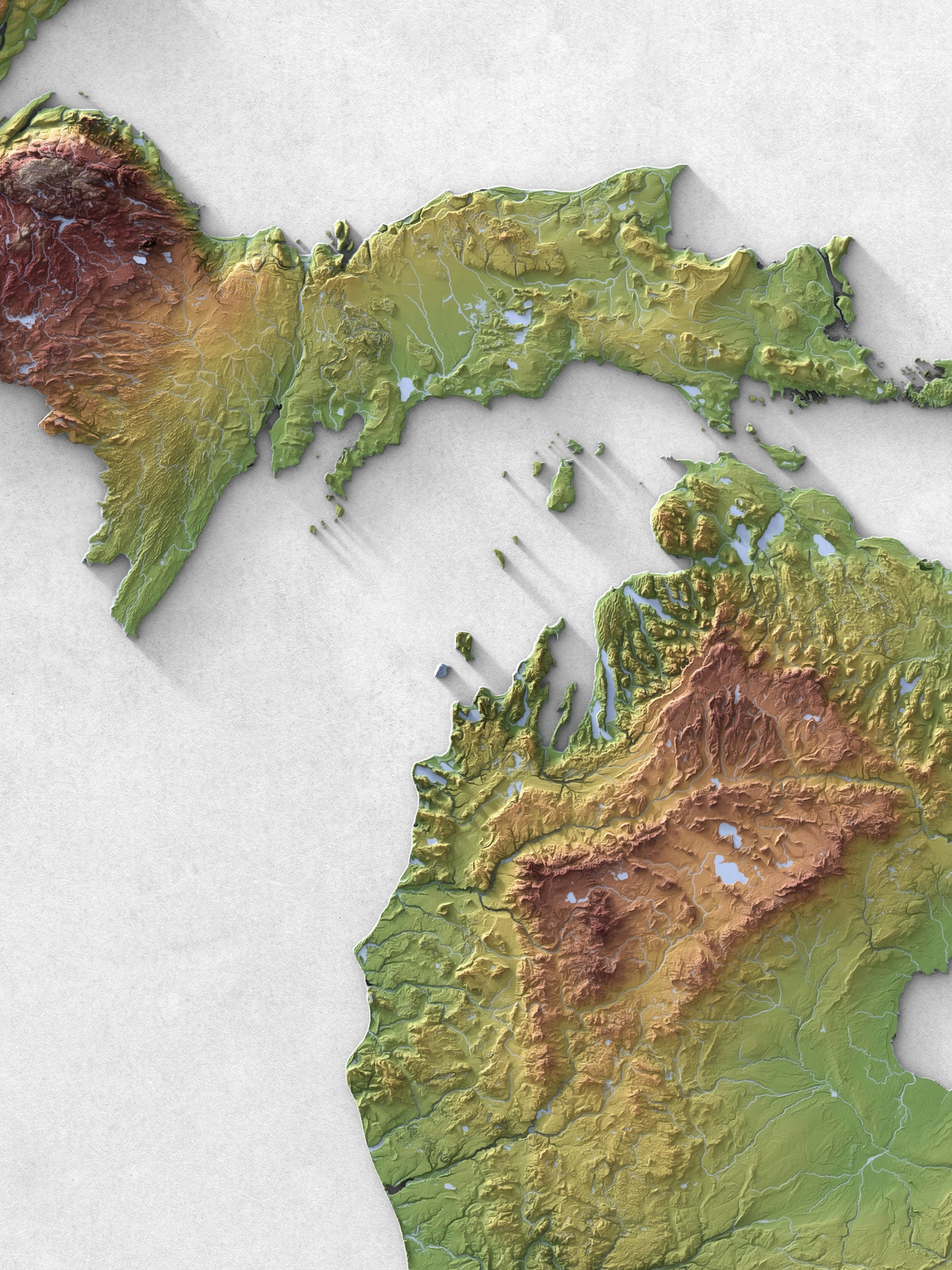 Shaded relief map of Michigan (18x24")