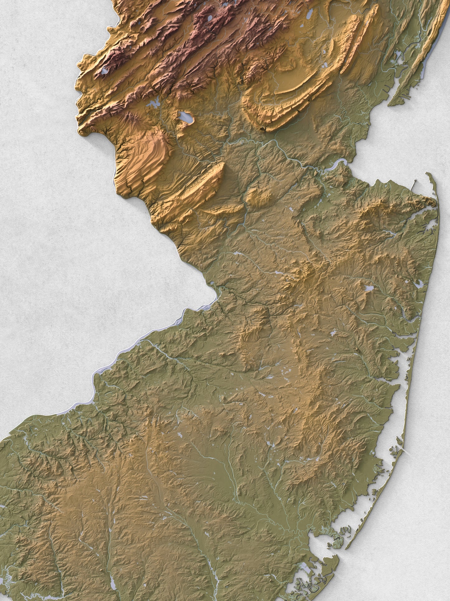 New Jersey - Shaded Relief Map (18x24")