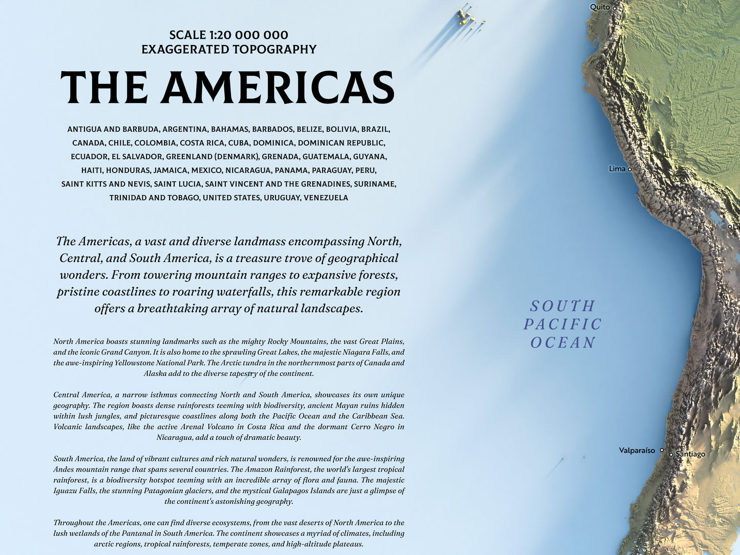 Shaded Relief Map of the Americas (24x36")