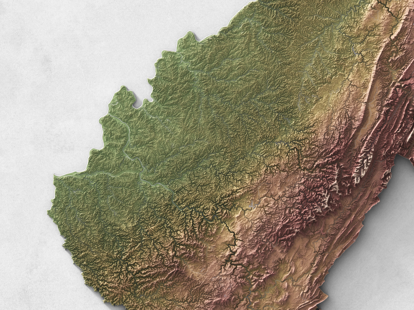 West Virginia - Shaded Relief Map (24x18")