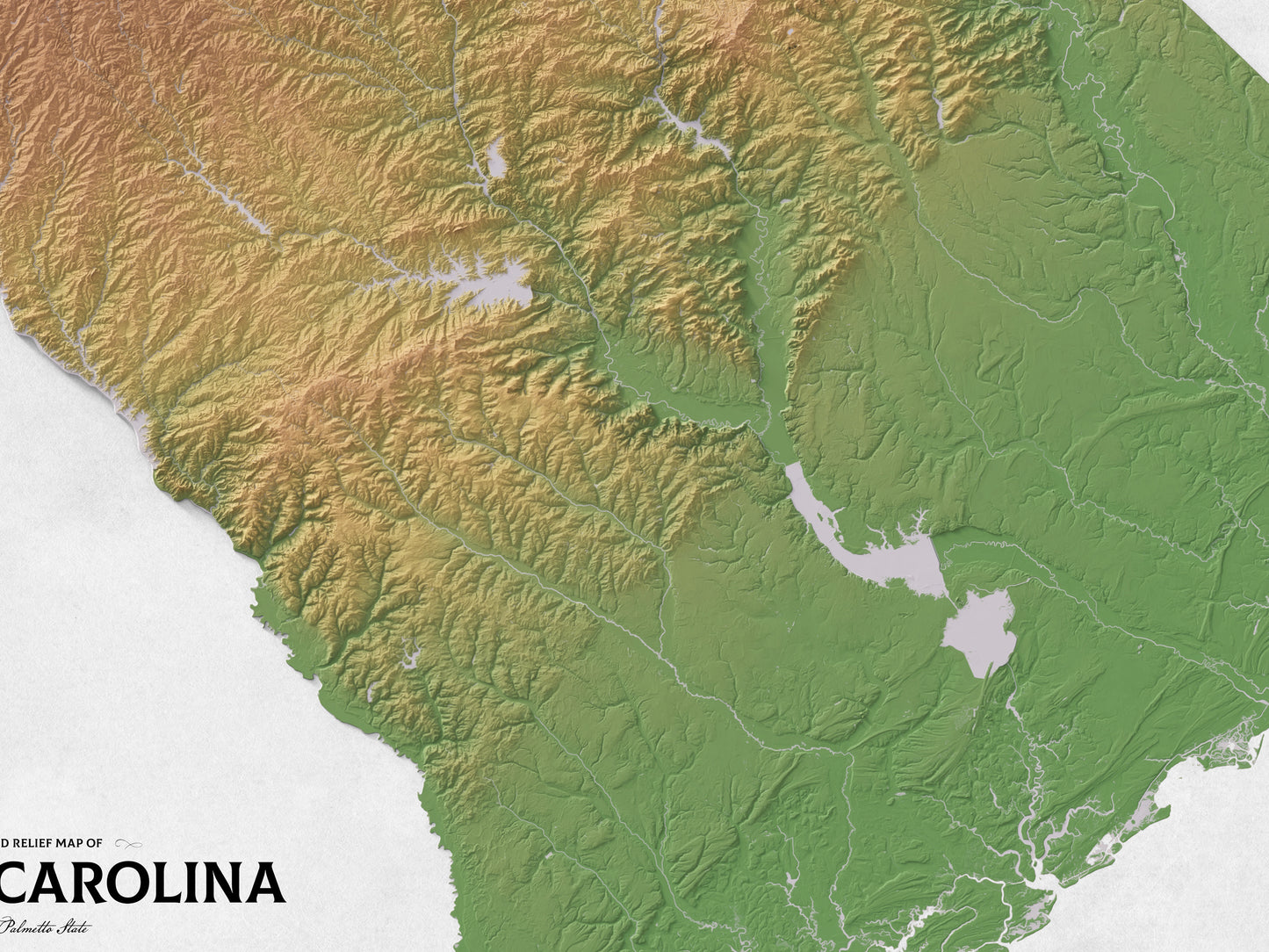 South Carolina - Shaded Relief Map (24x18")