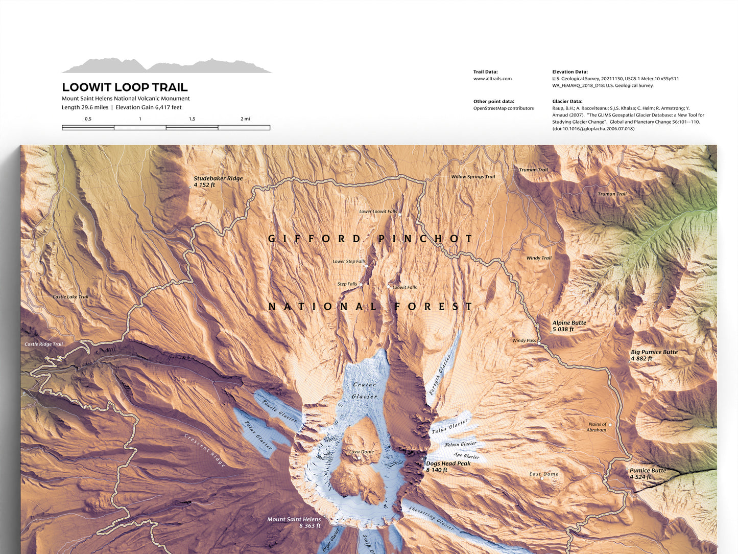 Loowit Loop Map Print – 18x24” Shaded Relief