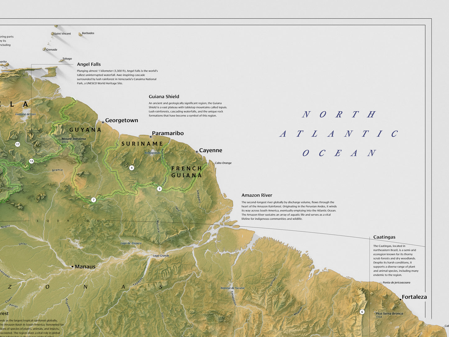 South America physical features map (24x36")