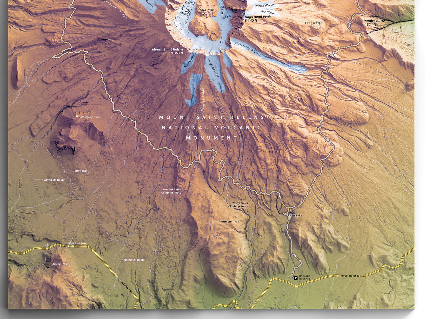 Loowit Loop Map Print – 18x24” Shaded Relief