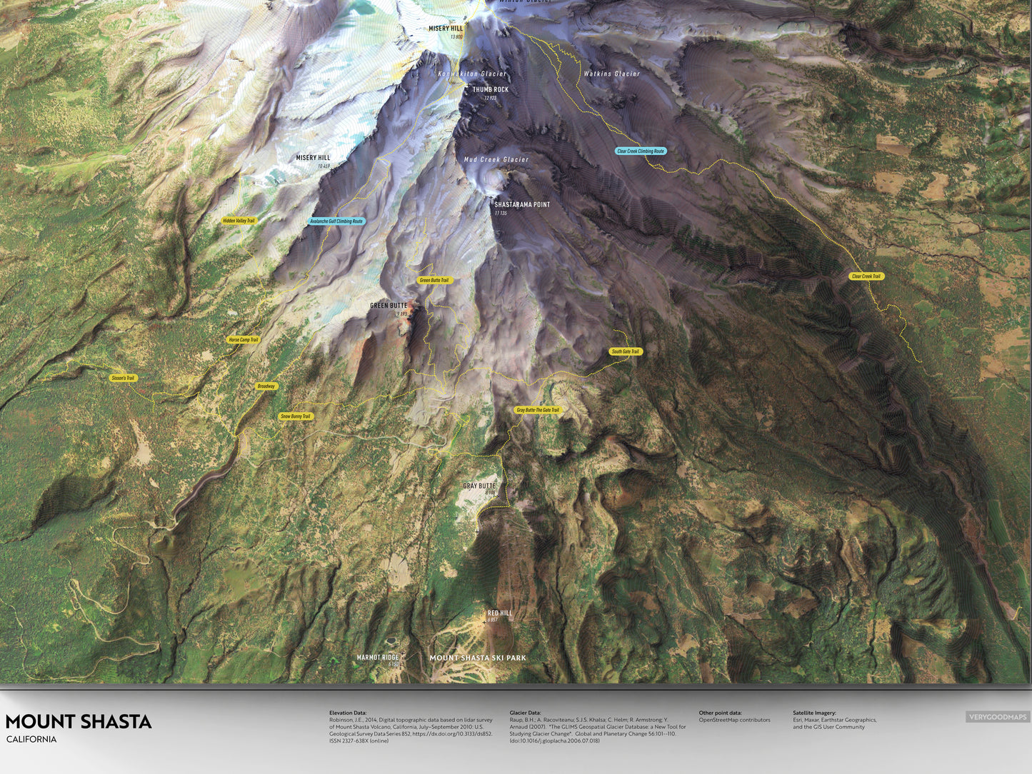 Mount Shasta Map Print – 18x24” Shaded Relief