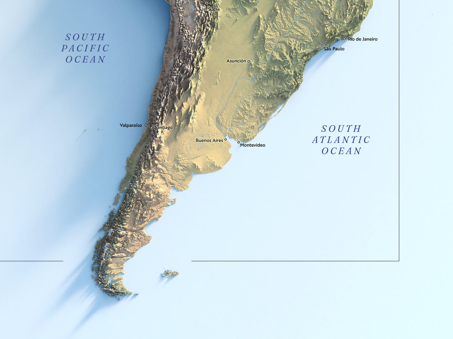 Shaded Relief Map of the Americas (24x36")