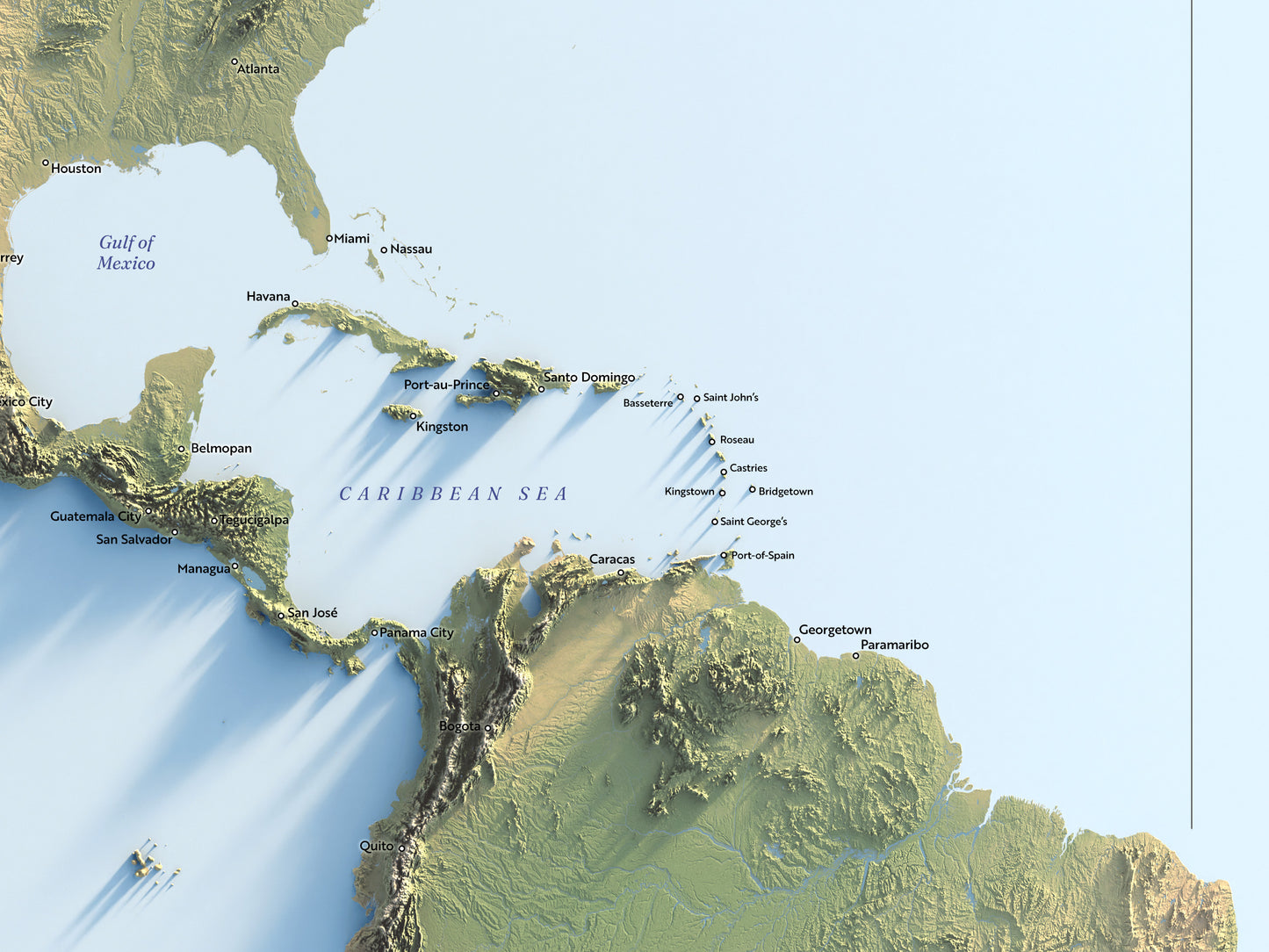 Shaded Relief Map of the Americas (24x36")