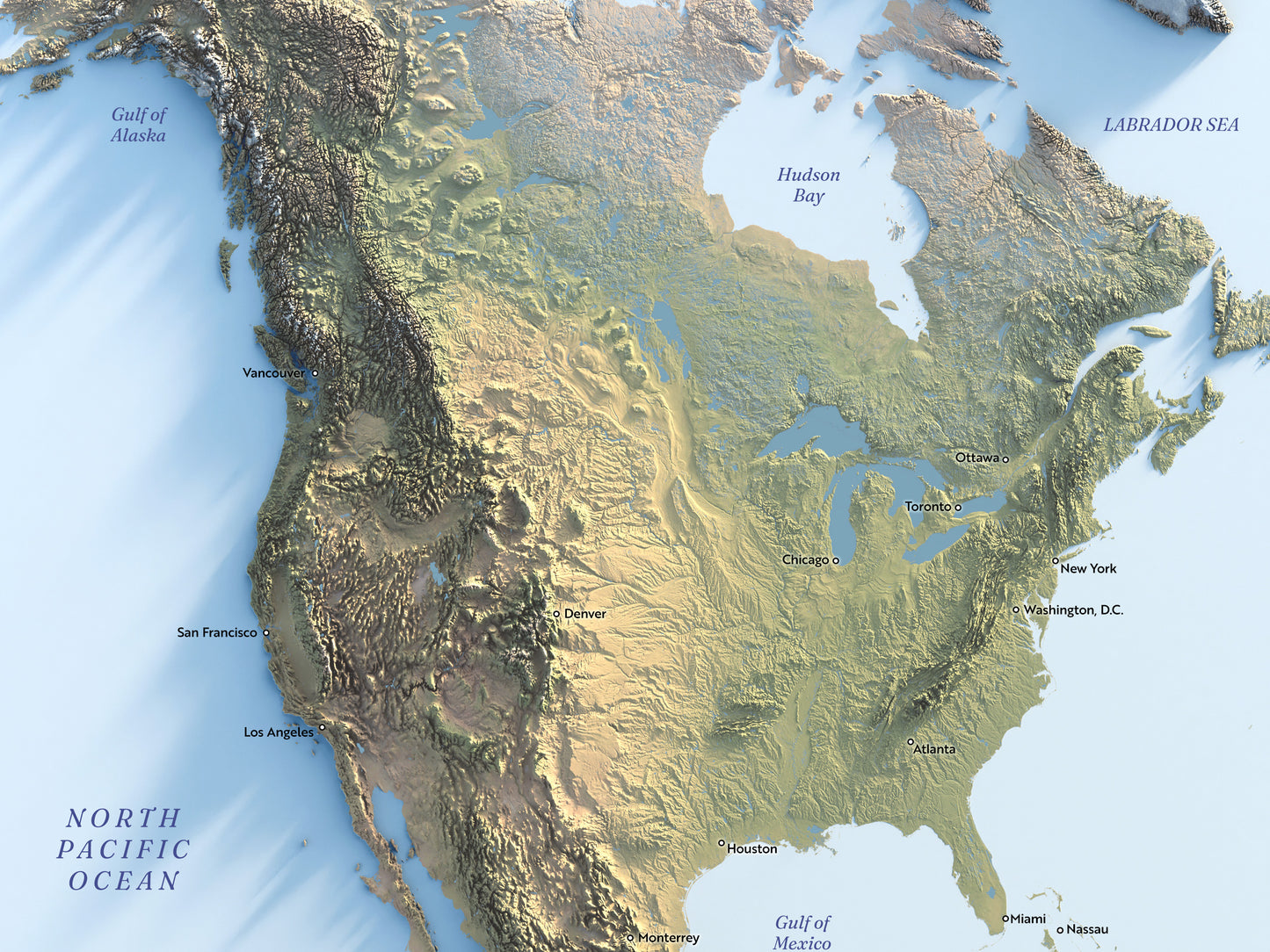 Shaded Relief Map of the Americas (24x36")
