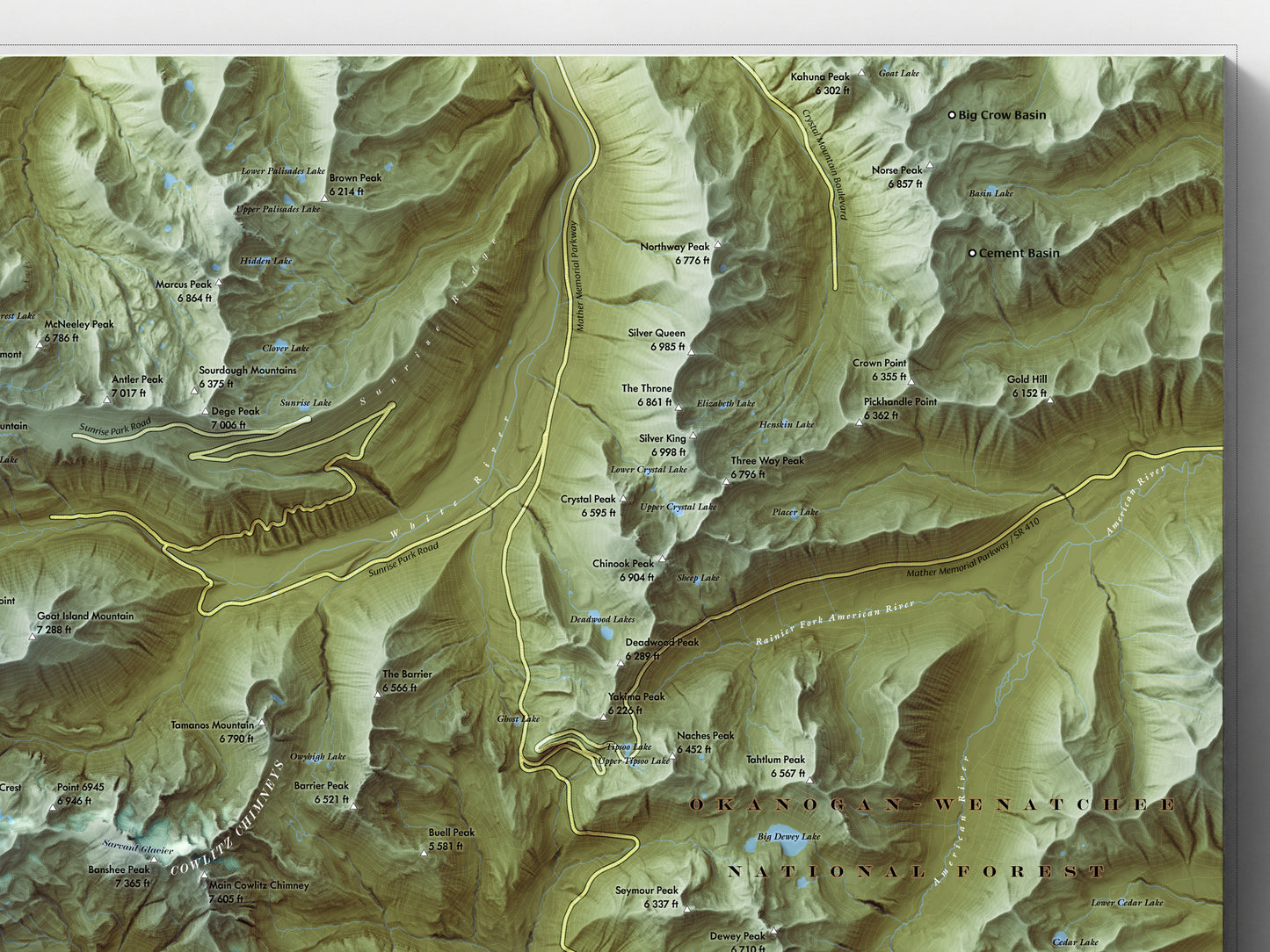 Mount Rainier Map Print – 24x18” Shaded Relief