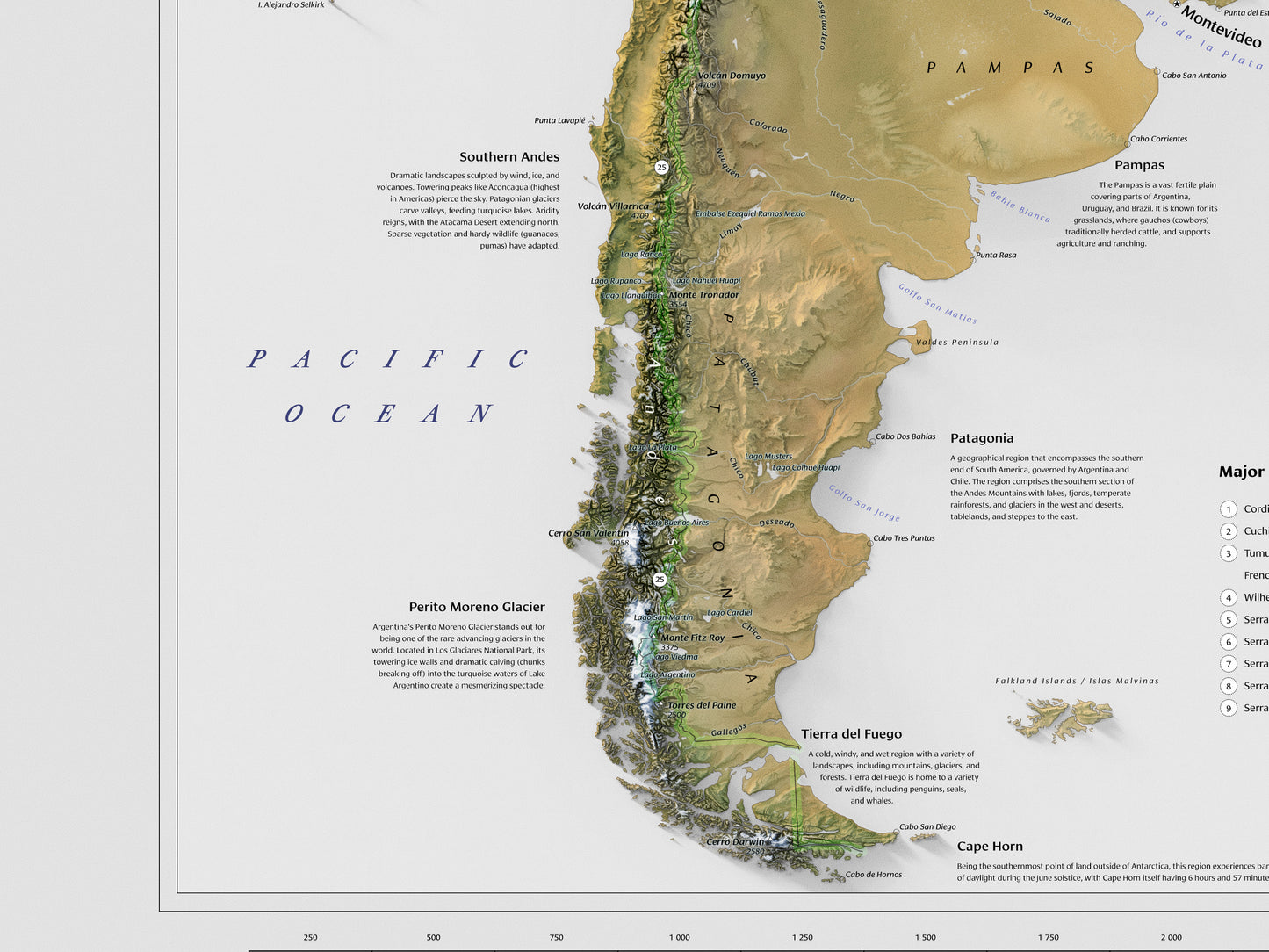 South America physical features map (24x36")
