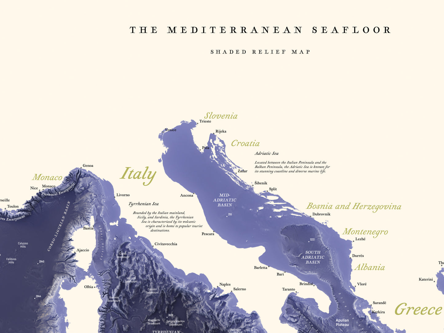 Mediterranean Seafloor physical features (100x70 cm)