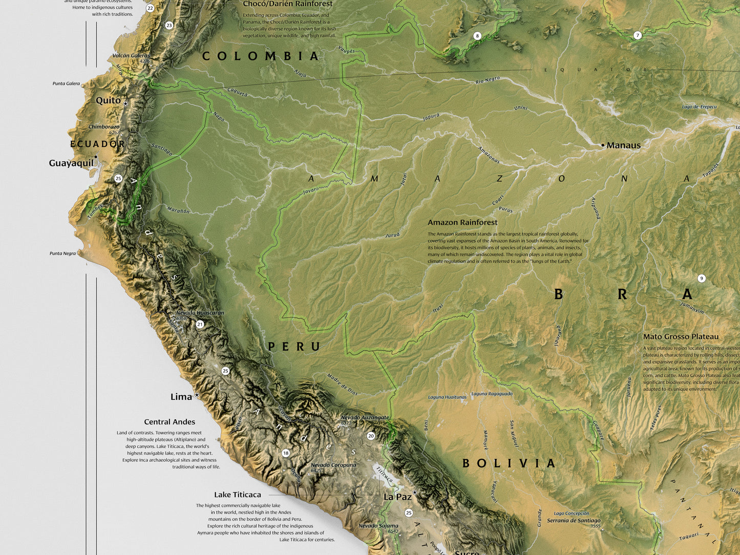 South America physical features map (24x36")