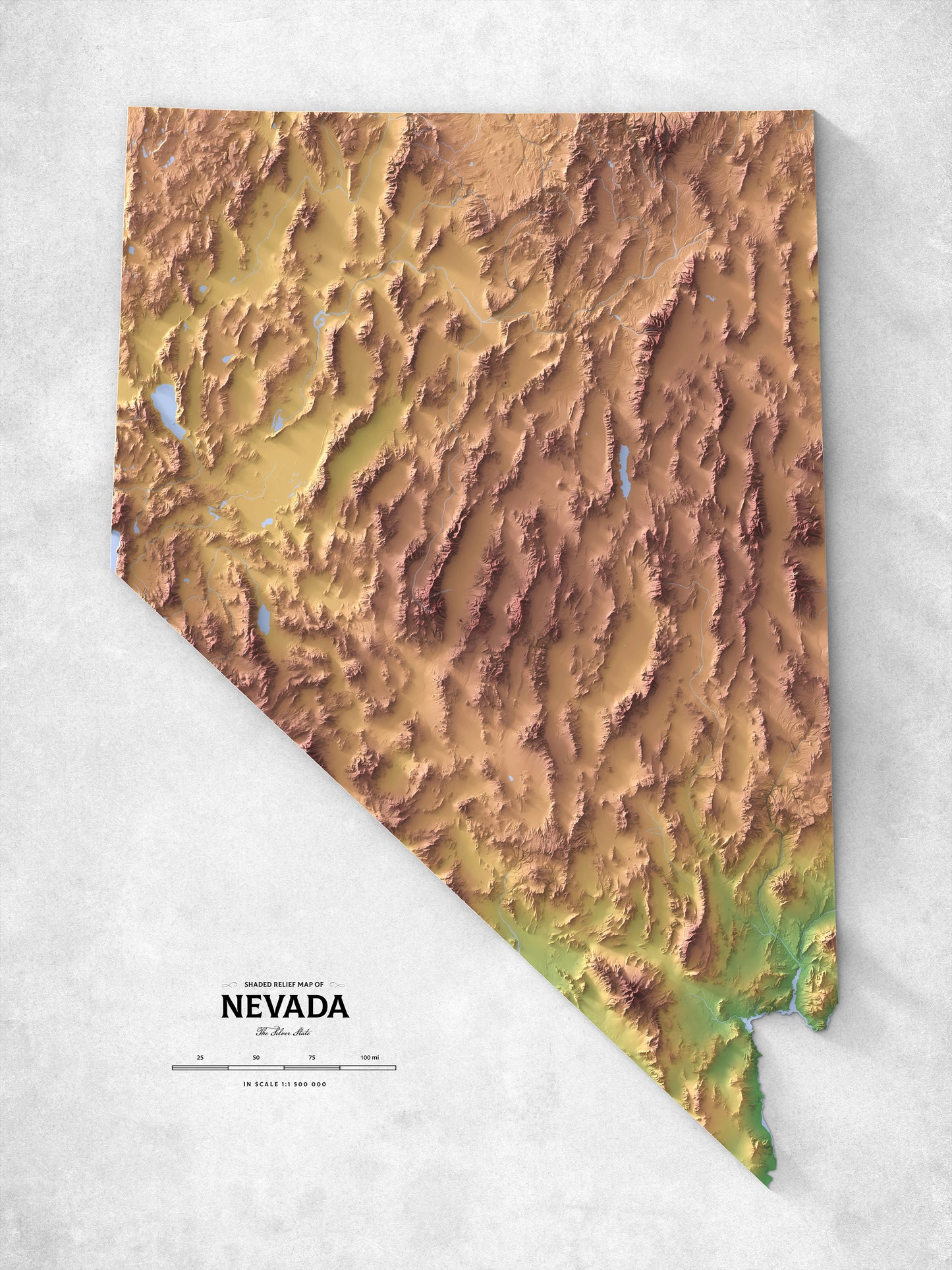 Nevada - Shaded Relief Map (18x24")