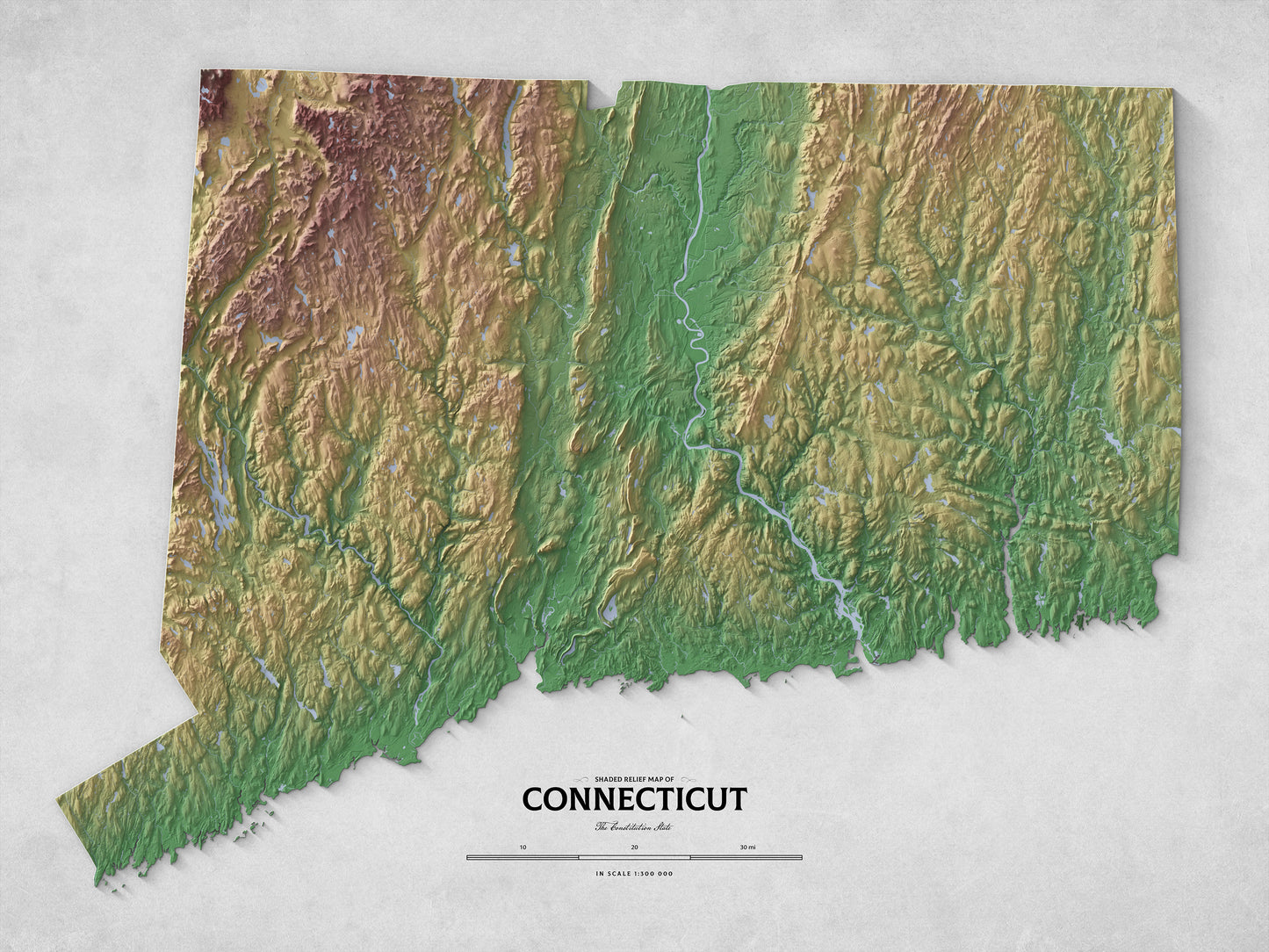 Connecticut - Shaded Relief Map (24x18")