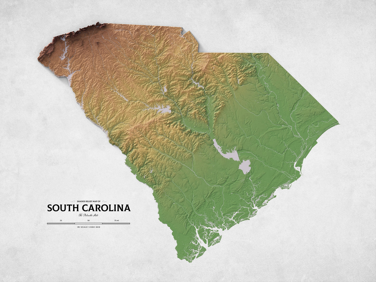 South Carolina - Shaded Relief Map (24x18")