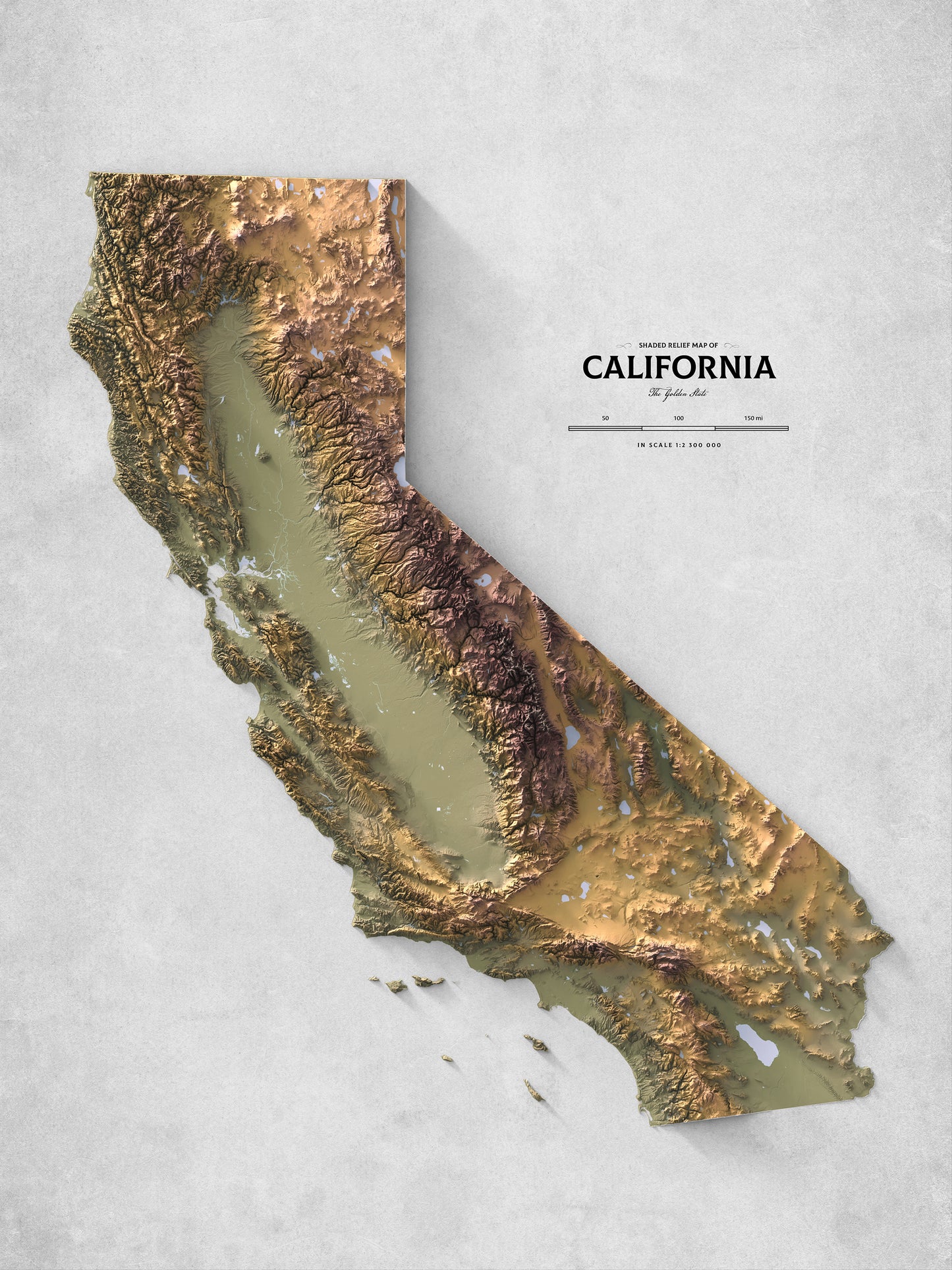 California - Shaded Relief Map (18x24")