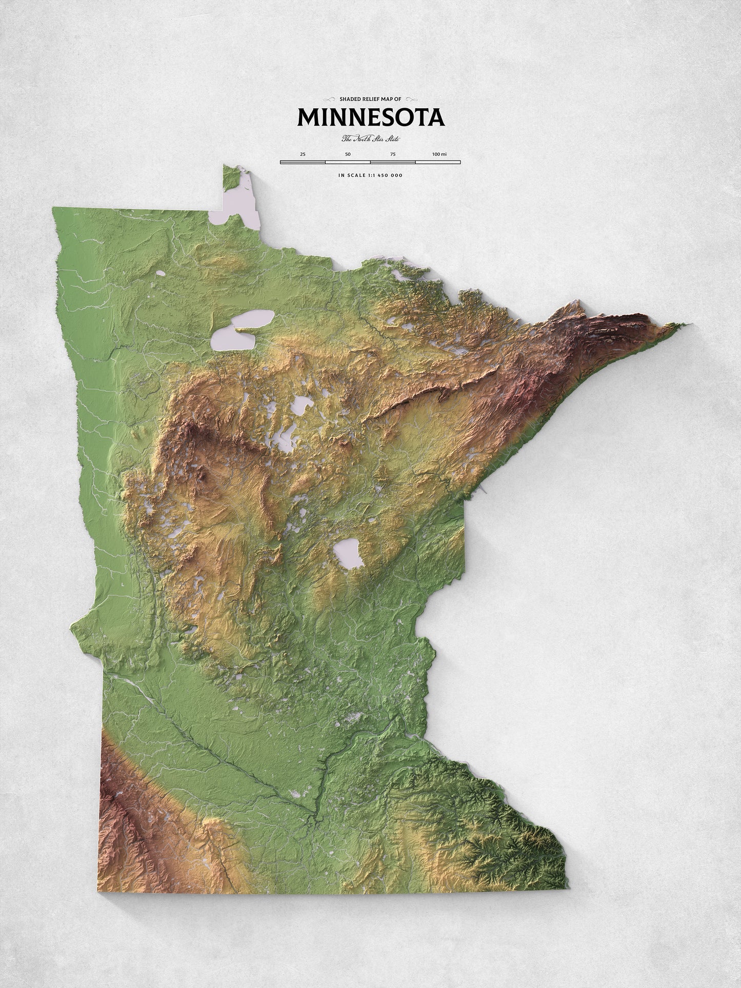 Minnesota - Shaded Relief Map (18x24")