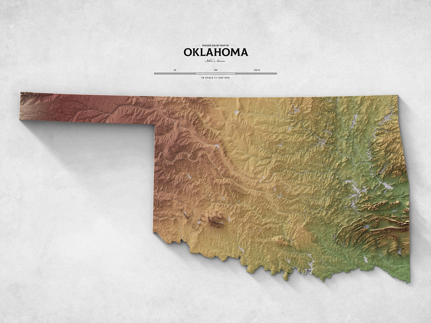 Oklahoma - Shaded Relief Map (24x18")