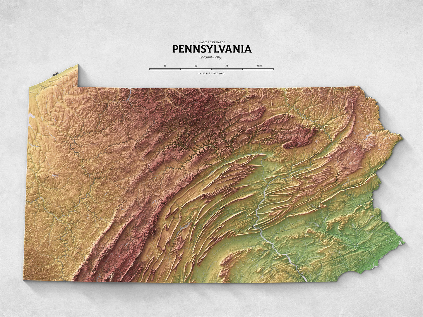 Pennsylvania - Shaded Relief Map (24x18")