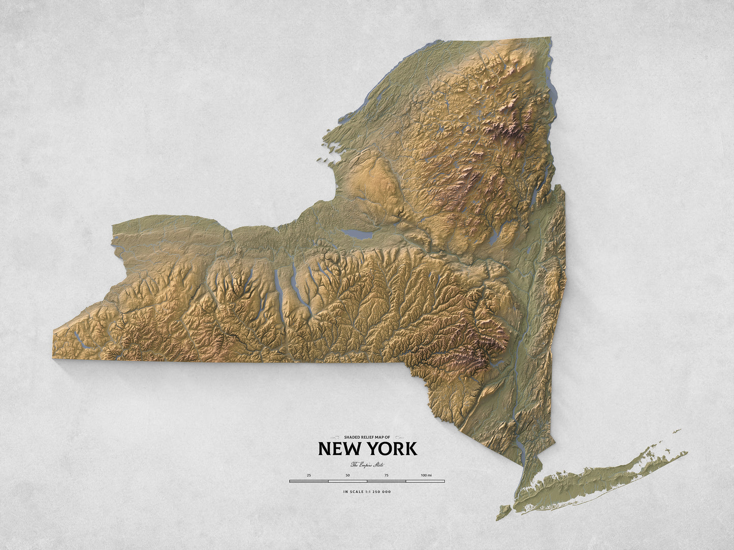 New York - Shaded Relief Map (24x18")