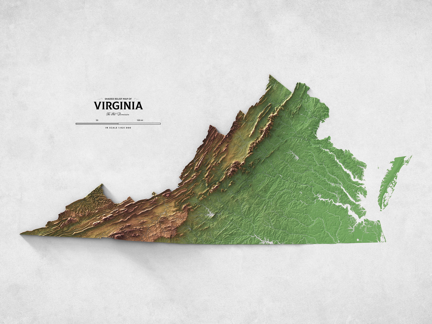 Virginia - Shaded Relief Map (24x18")
