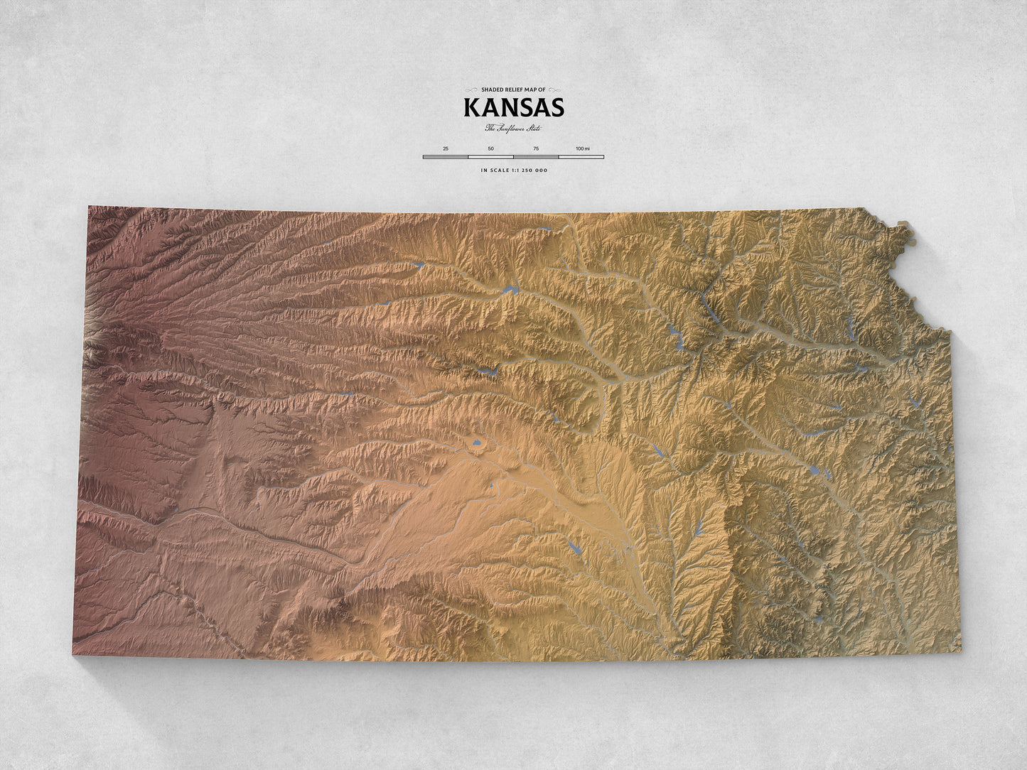 Kansas - Shaded Relief Map (24x18")