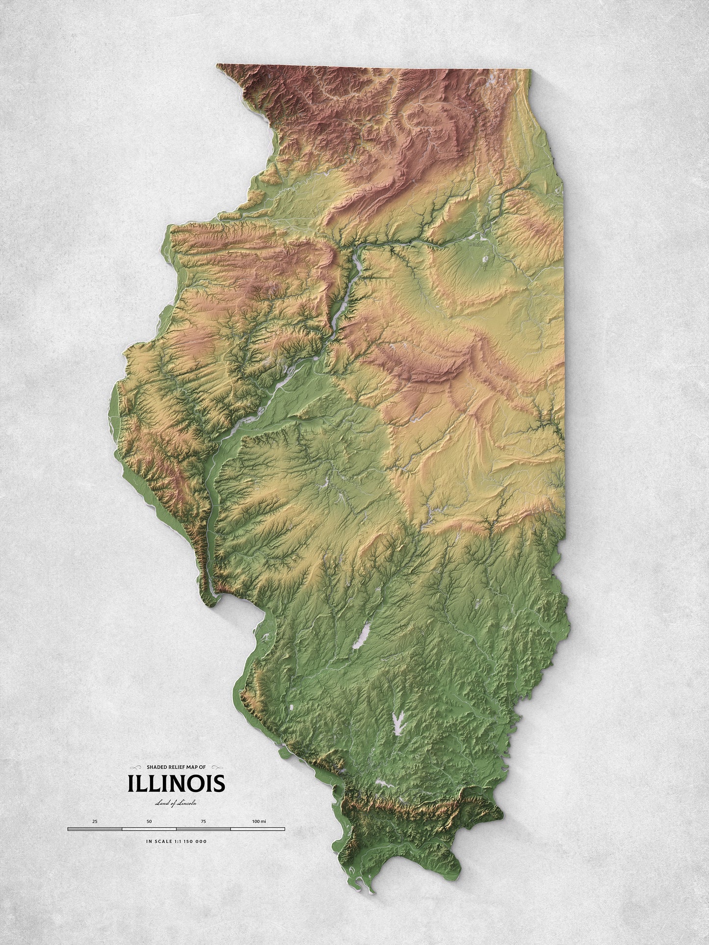 Illinois - Shaded Relief Map (18x24")