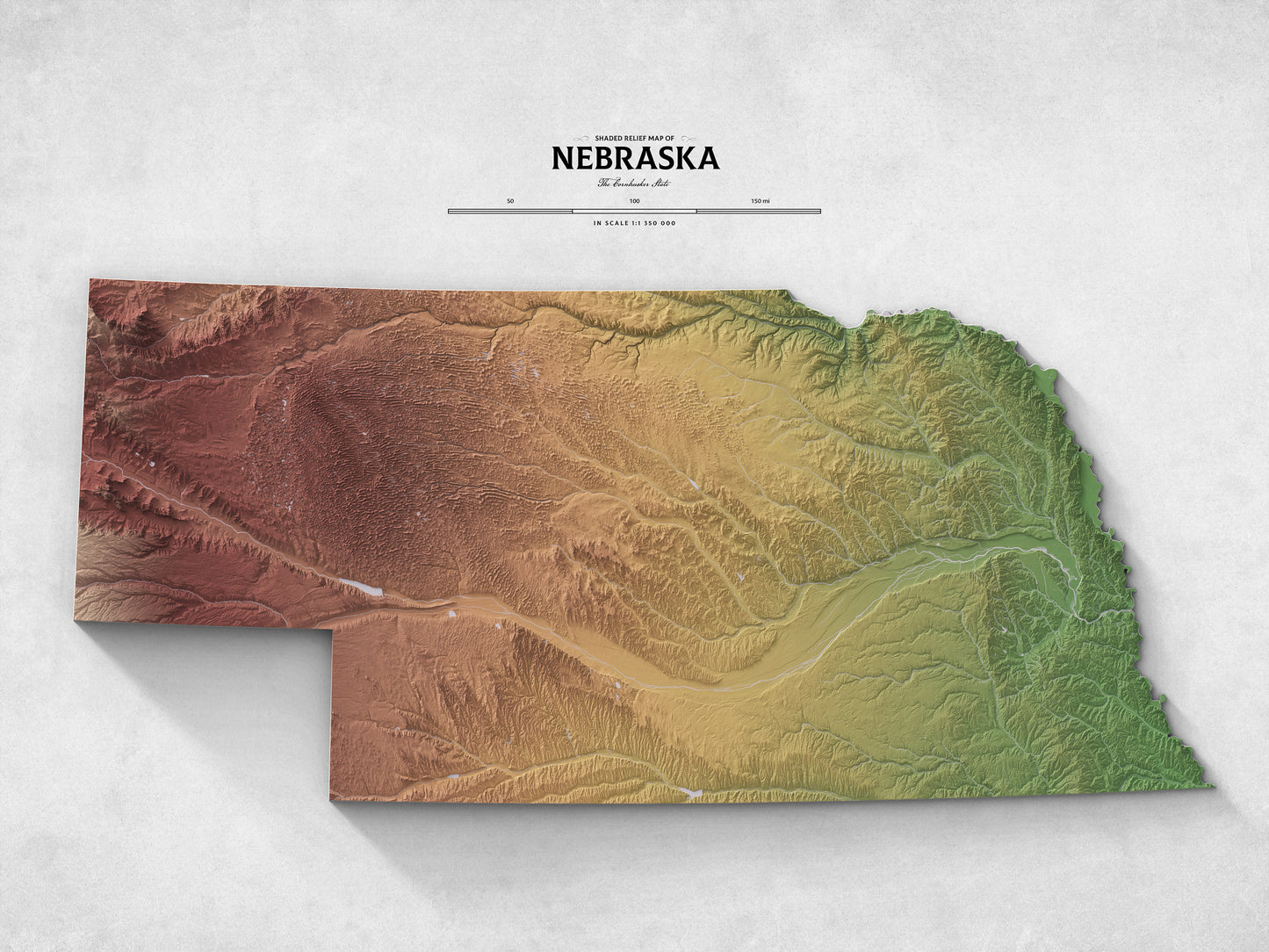 Nebraska - Shaded Relief Map (24x18")