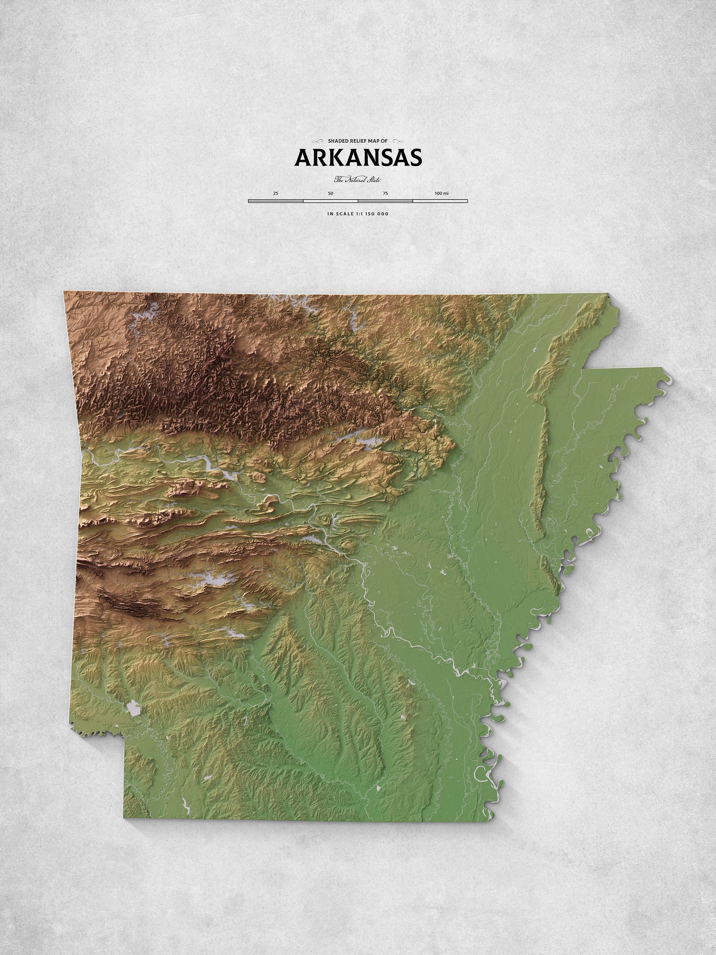 Arkansas - Shaded Relief Map (18x24")