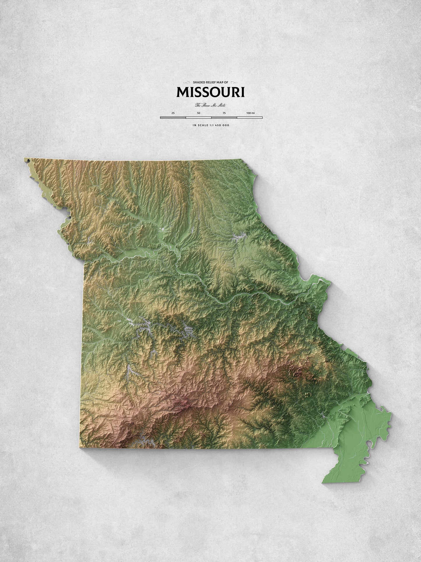Missouri - Shaded Relief Map (18x24")
