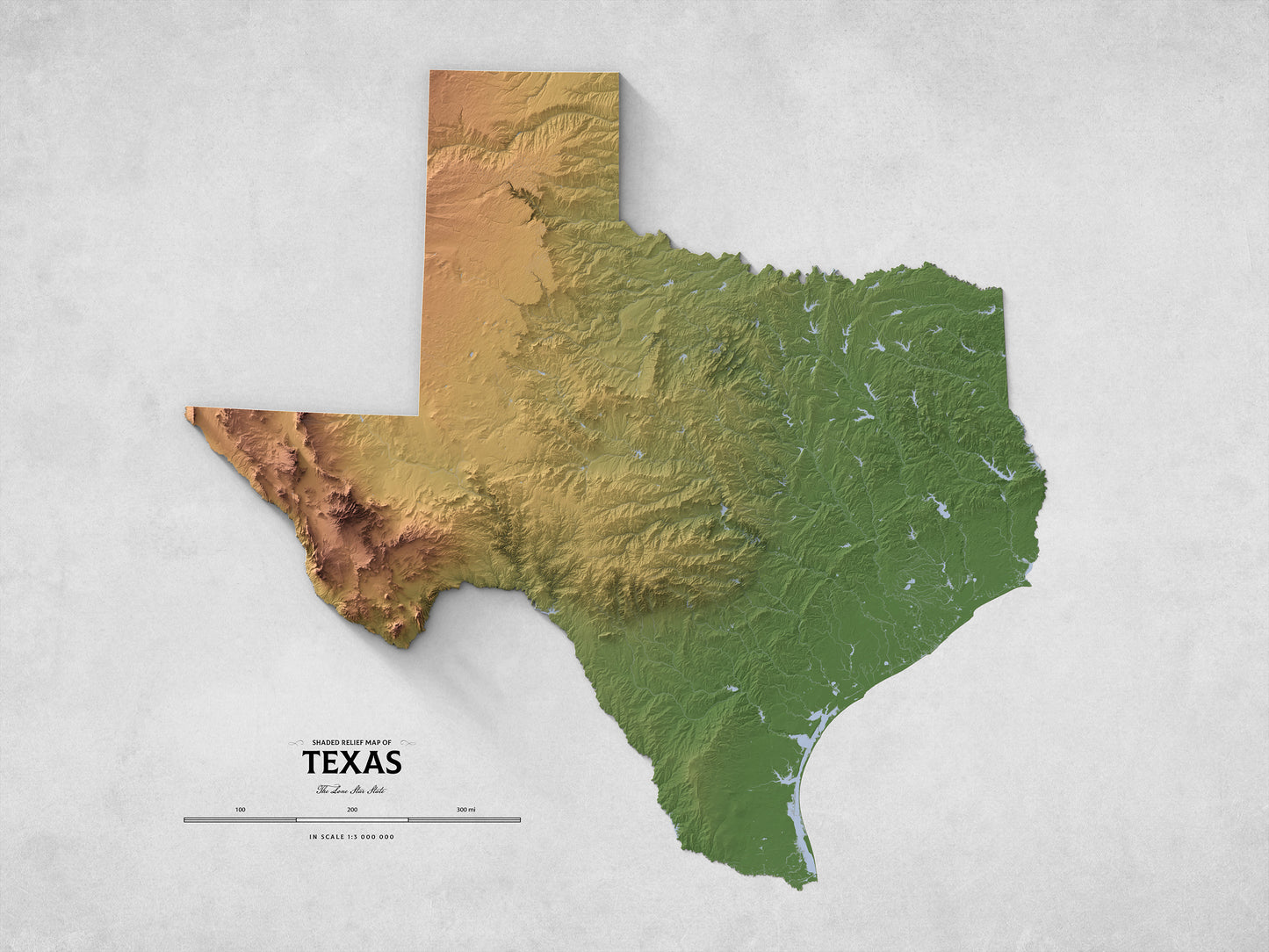 Texas - Shaded Relief Map (24x18")