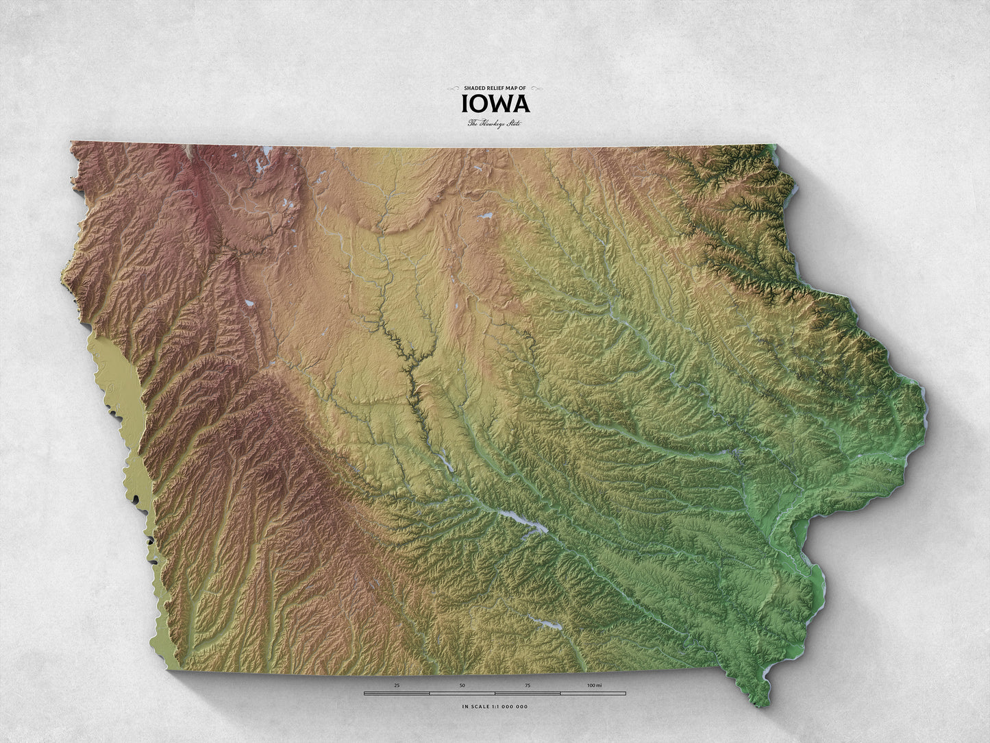 Iowa - Shaded Relief Map (24x18")