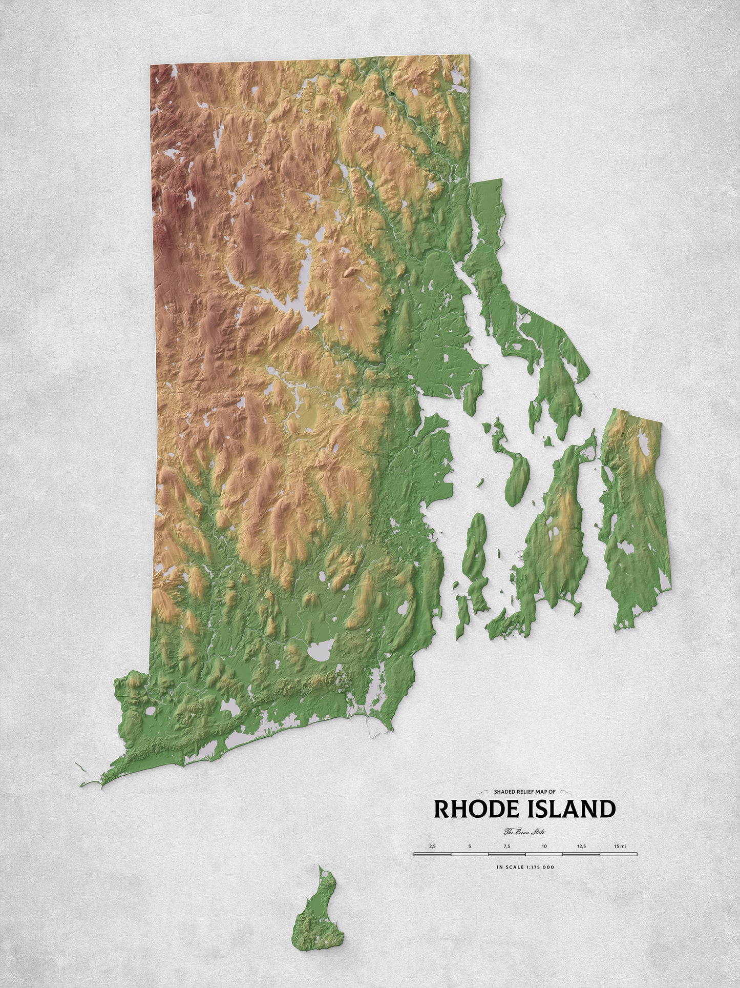 Rhode Island - Shaded Relief Map (18x24")