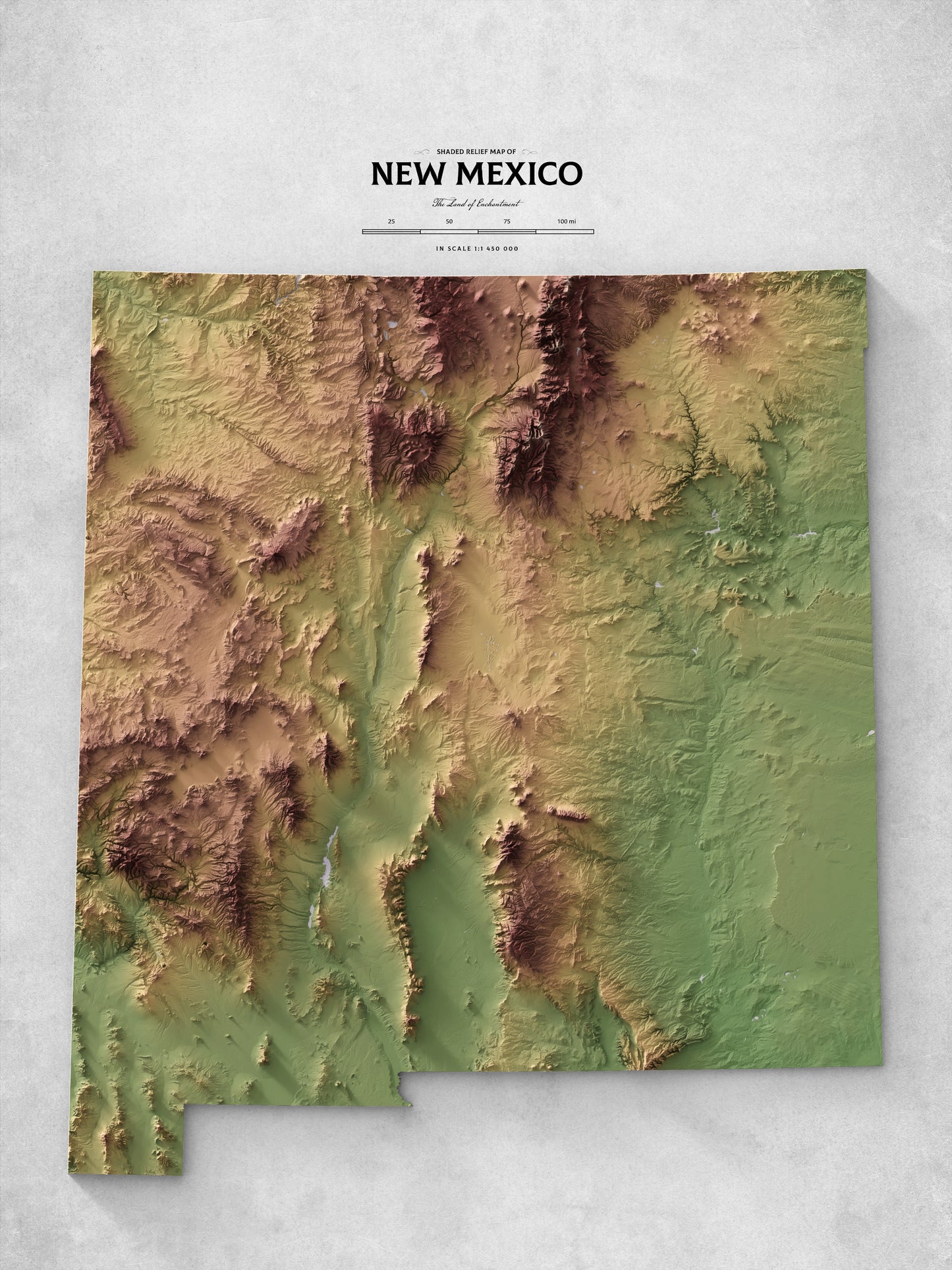 New Mexico - Shaded Relief Map (18x24")