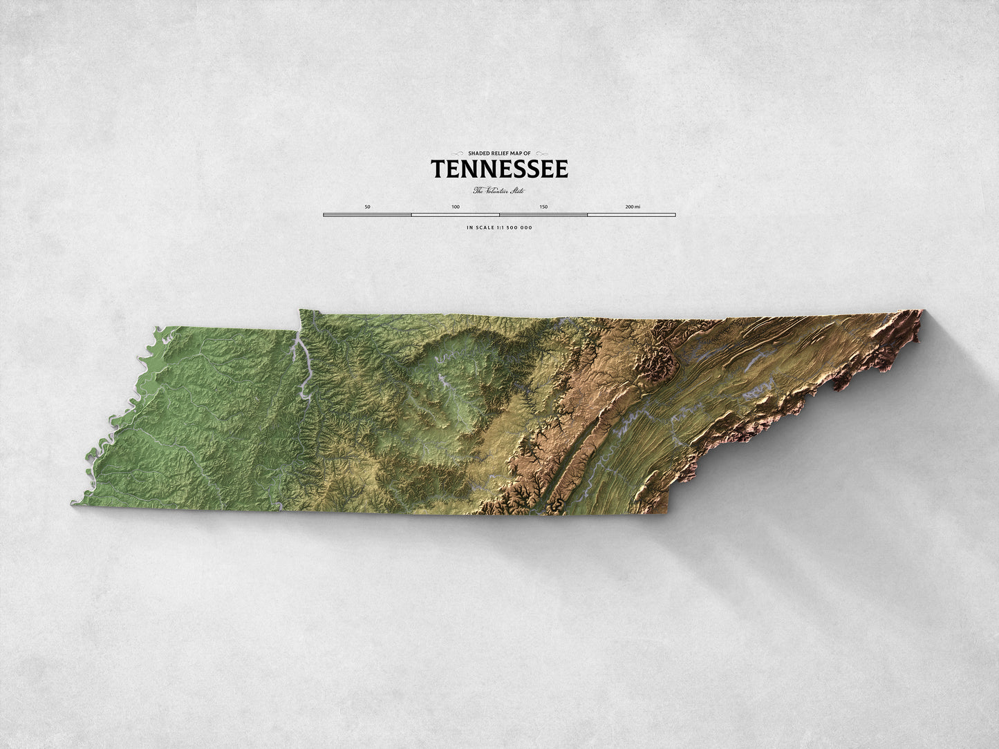 Tennessee - Shaded Relief Map (24x18")