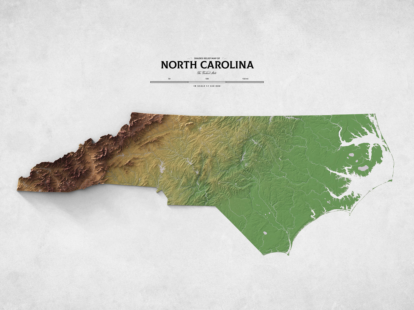 North Carolina - Shaded Relief Map (24x18")