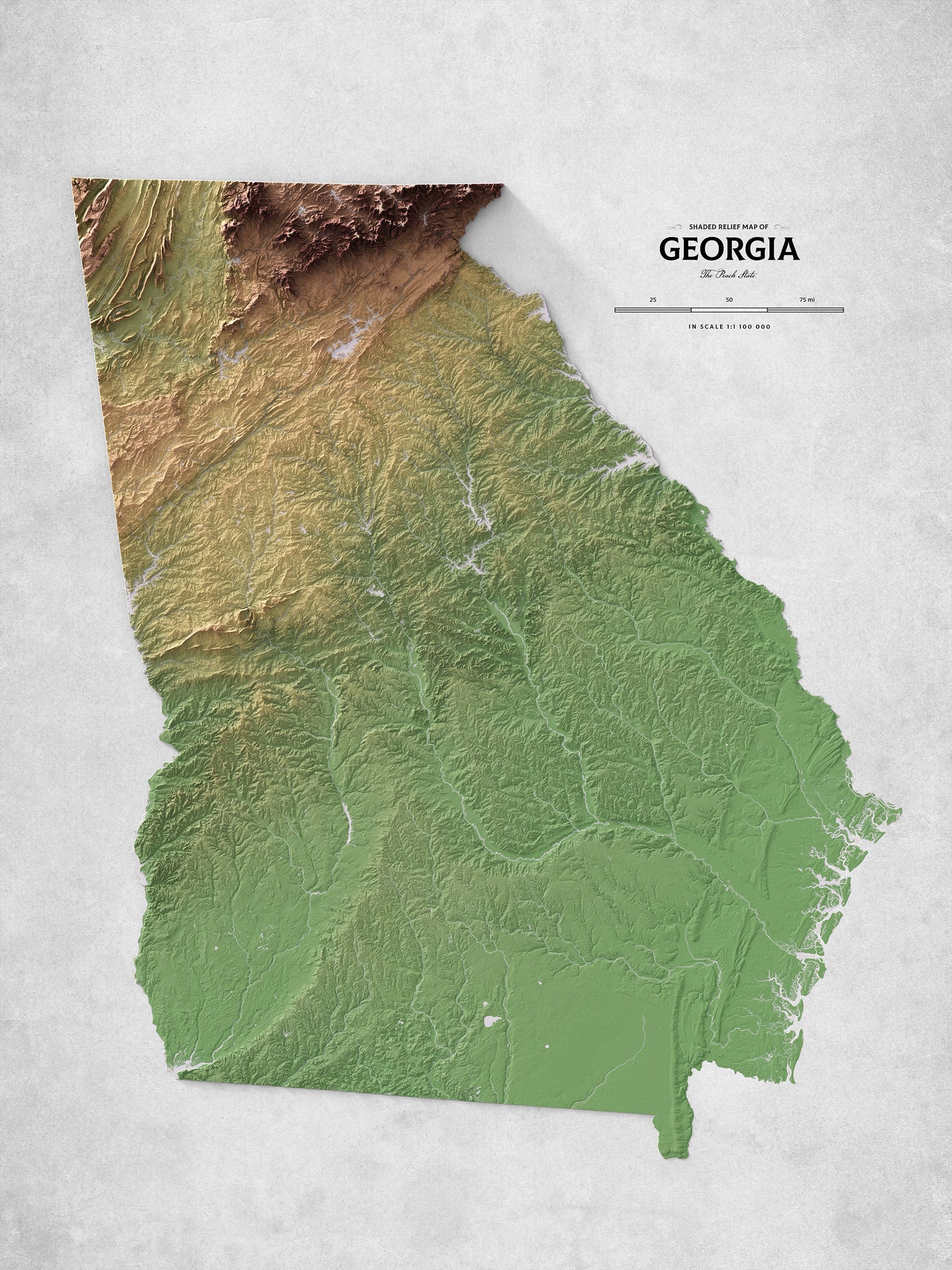 Georgia - Shaded Relief Map (18x24")