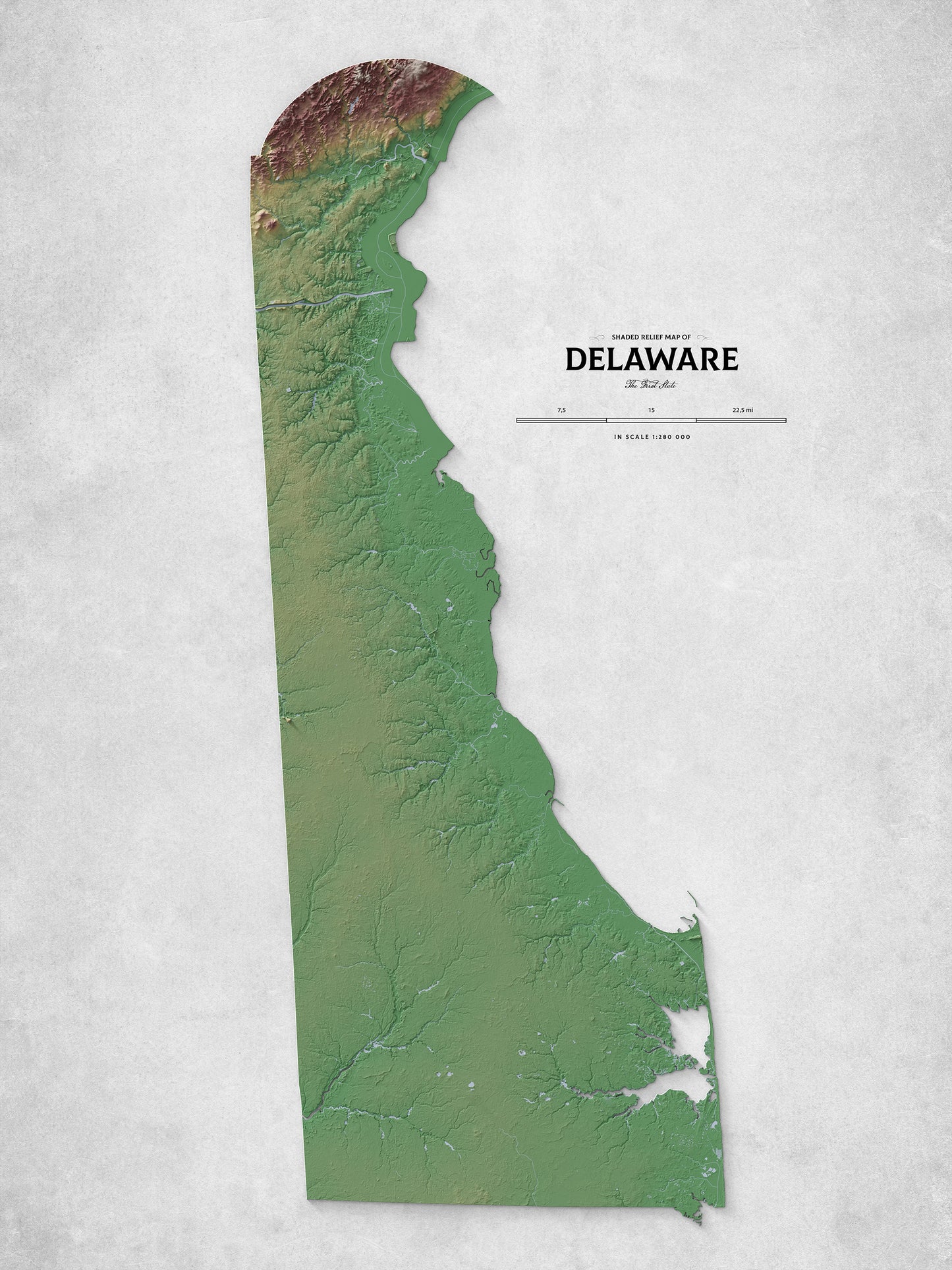 Delaware - Shaded Relief Map (18x24")